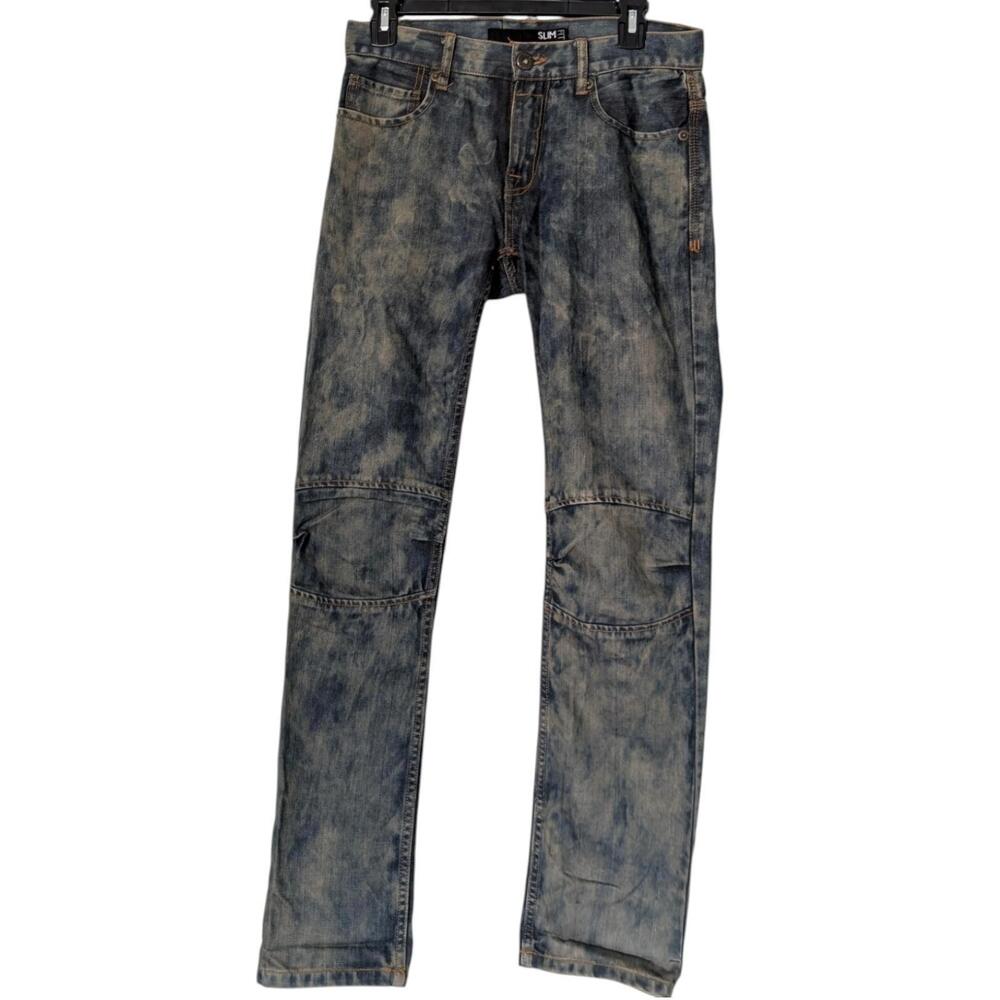 Rocawear BLVK Jeans Mens 29 Blue Slim Fit Acid‎ Wash Knee Panel Denim Streetwear
